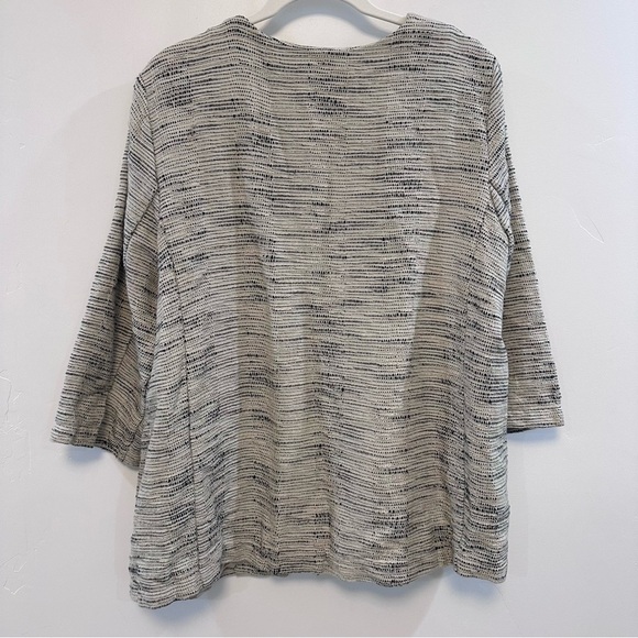 EILEEN FISHER Natural handloomed cotton Furrows Textured Round Neck Jacket - Picture 2 of 5